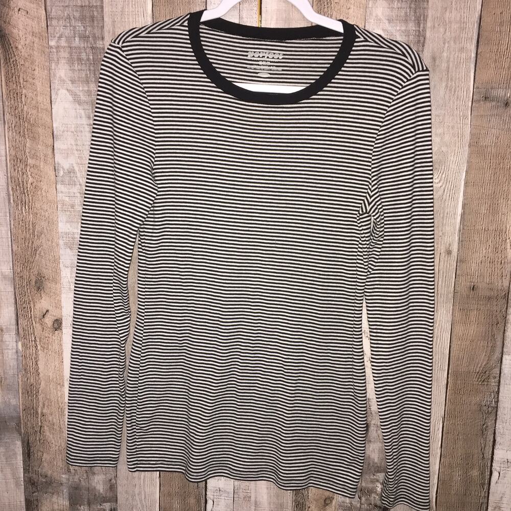 Perfect by Old Navy long sleeve black white striped shirt MED Tall